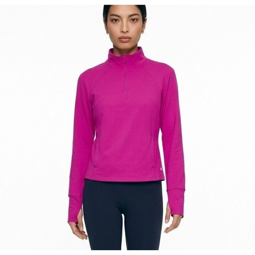 Apana Women's Sweatshirt Large Pink Long Sleeve Thumb Holes 3/4 Zip Yoga Fitness